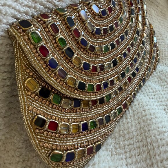 Jeweled & Beaded Clutch, Evening Bag - Gold/Multicolor - Picture 2 of 7